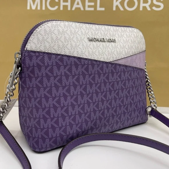 MICHAEL KORS Jet Set Travel Color-Block Signature Logo Crossbody BagDark Purple